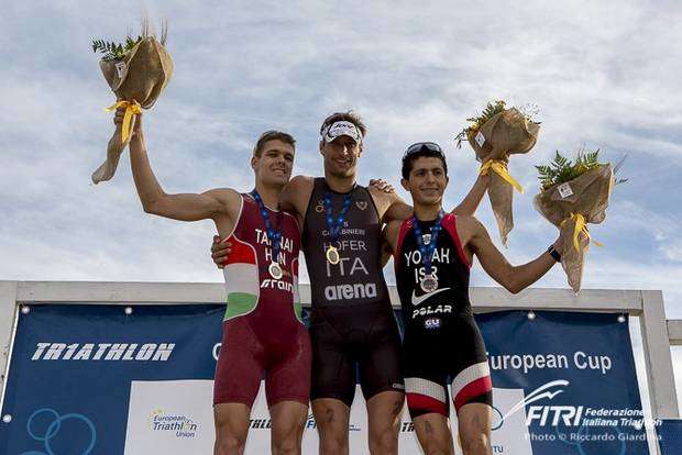 Il podio maschile del Triathlon di Catania