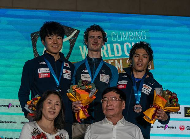 Podio maschile Coppa del mondo Lead a Xiamen (foto ifsc)